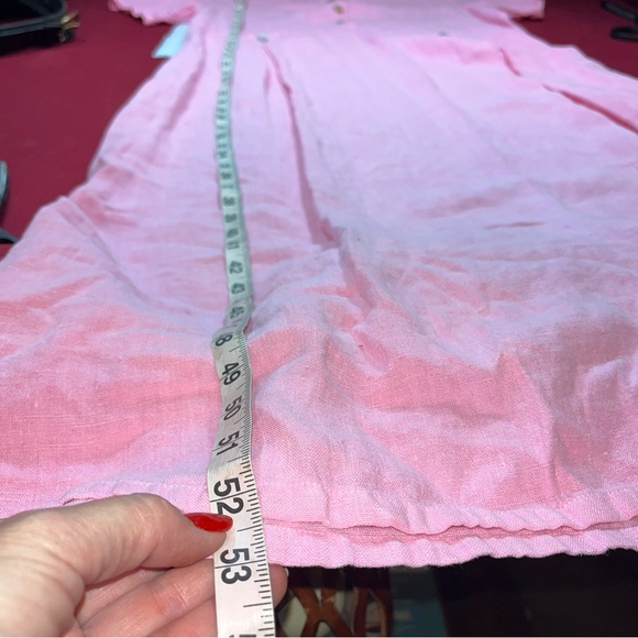 FOCUS PINK linen V-Neck long DRESS Pearl Buttons Gauzy Beach Lagenlook USA made - Picture 13 of 16